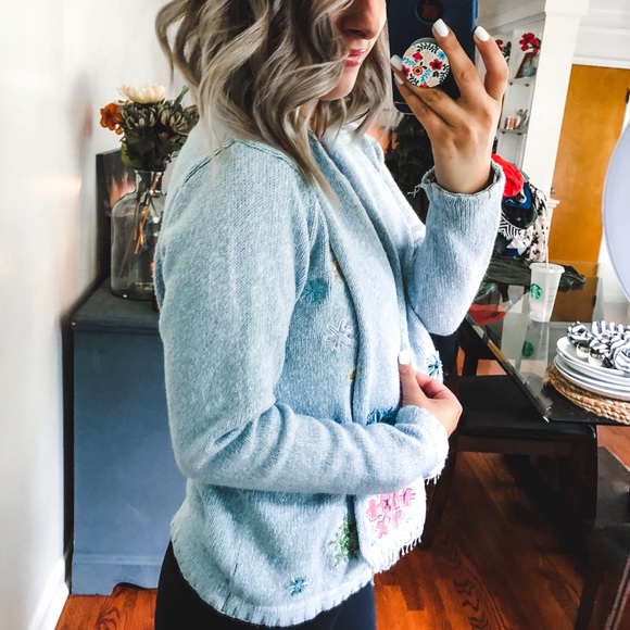 White Stag Blue Snowflake Sweater with Scarf Small - Picture 5 of 6